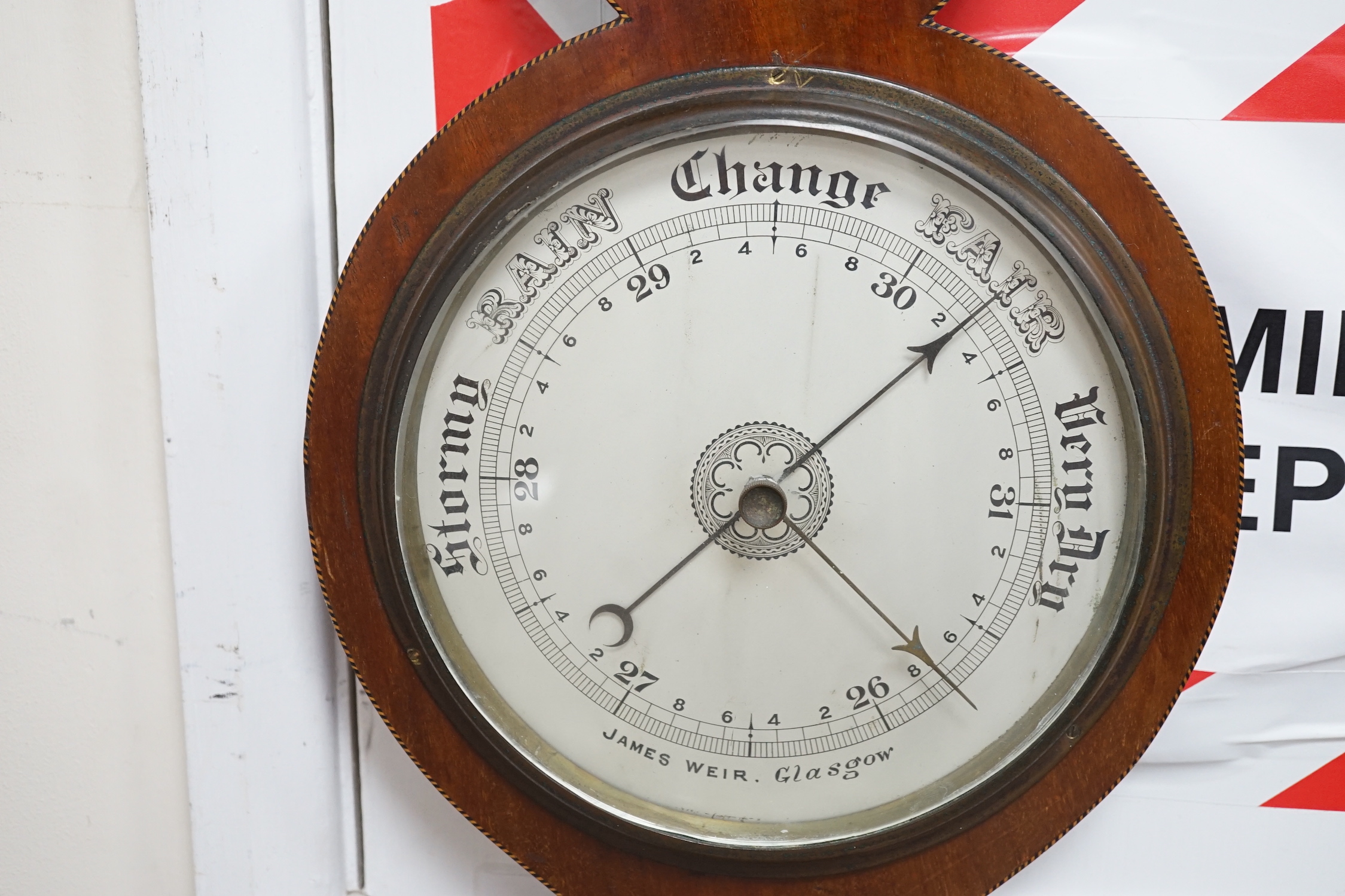 A mahogany shell inlaid barometer, 92cm high
